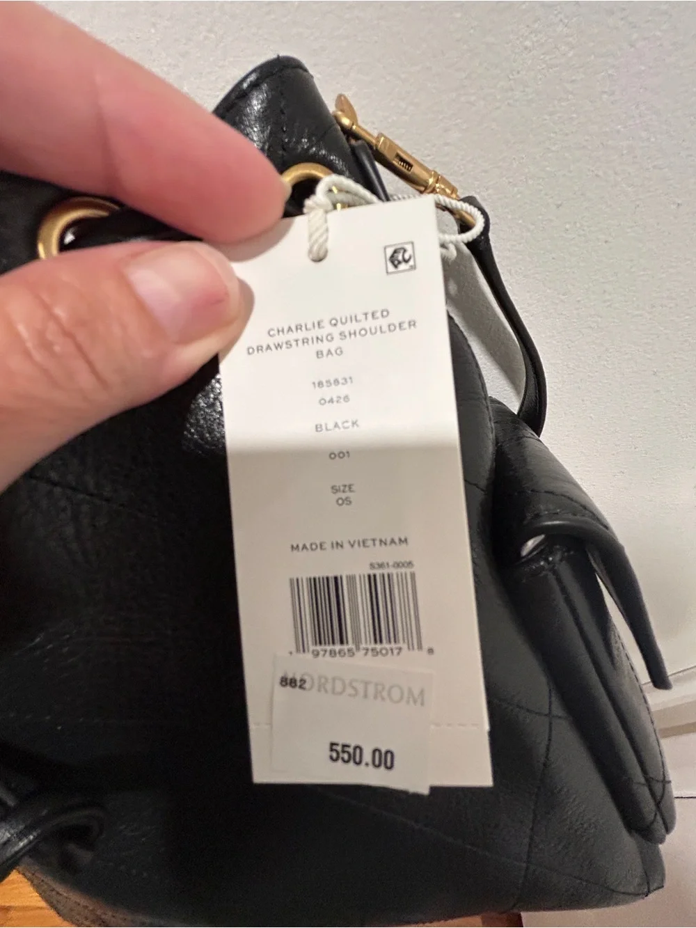 NWT Tory Burch Charlie Quilted Leather Drawstring Bag - Small Size